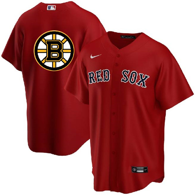 Men's Boston Red Sox & Bruins Red Cool Base Stitched Baseball Jersey Men's Boston Red Sox & Bruins Red Cool Base Stitched Baseball Jersey